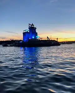 huntington harbor lighthouse at night